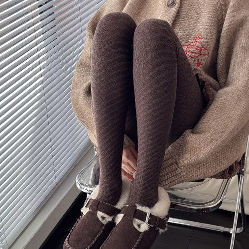 秋冬美拉德咖色连裤袜加厚保暖深灰色斜纹打底袜女琥珀流光千金袜