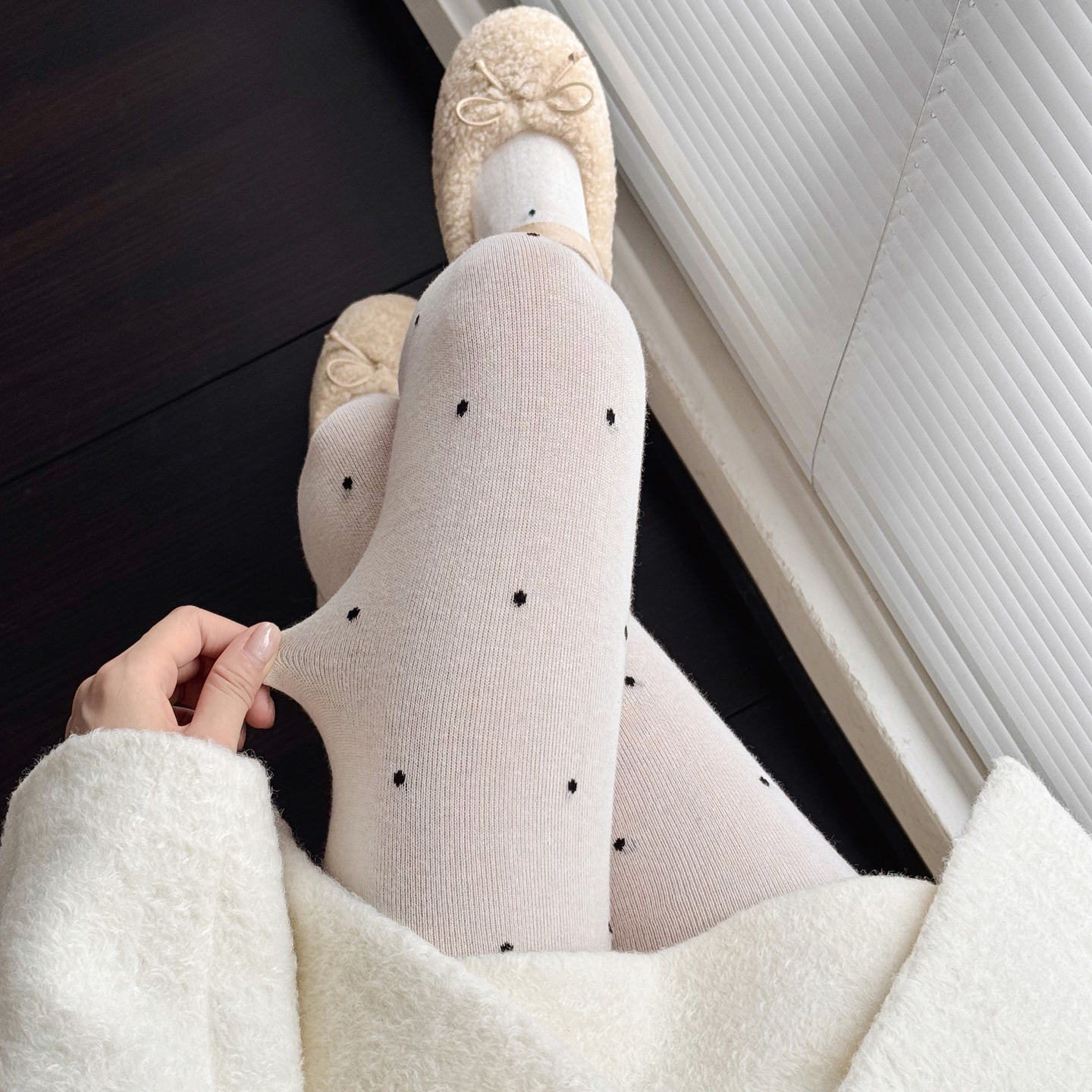 秋冬款日系jk白色波点打底连裤袜