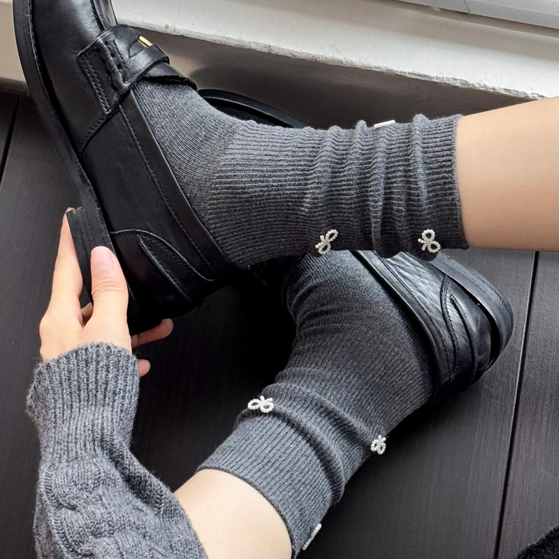 烟灰色小腿袜女jk米白色中筒袜