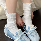 春夏薄款 花边白色短袜子女纯欲条纹堆堆袜lolita小腿袜黑色中筒袜