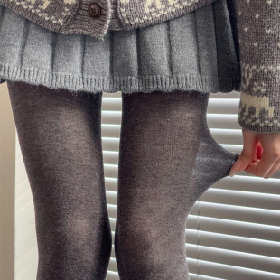 2025春秋薄款深灰色连裤袜微微透烟灰丝袜女格蕾系浅灰色棉打底袜