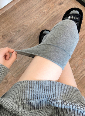 烟灰色过膝袜女春秋薄款黑色大腿袜拼接高筒袜东大门米白色长筒袜