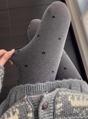 2025格蕾系烟灰色连裤袜春款芝麻灰爱心提花丝袜蝴蝶结打底袜女