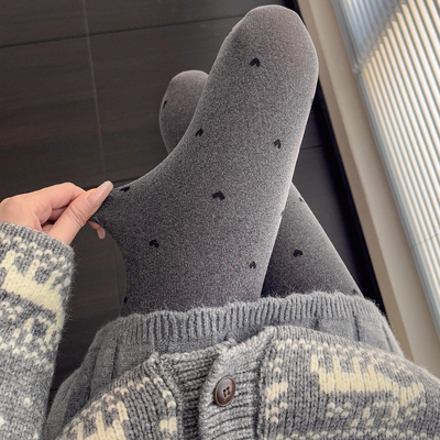 2025格蕾系烟灰色连裤袜春款芝麻灰爱心提花丝袜蝴蝶结打底袜女