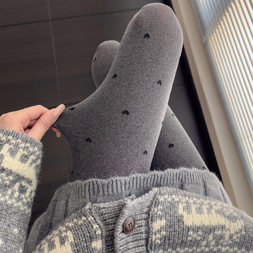 2025格蕾系烟灰色连裤袜春款芝麻灰爱心提花丝袜蝴蝶结打底袜女