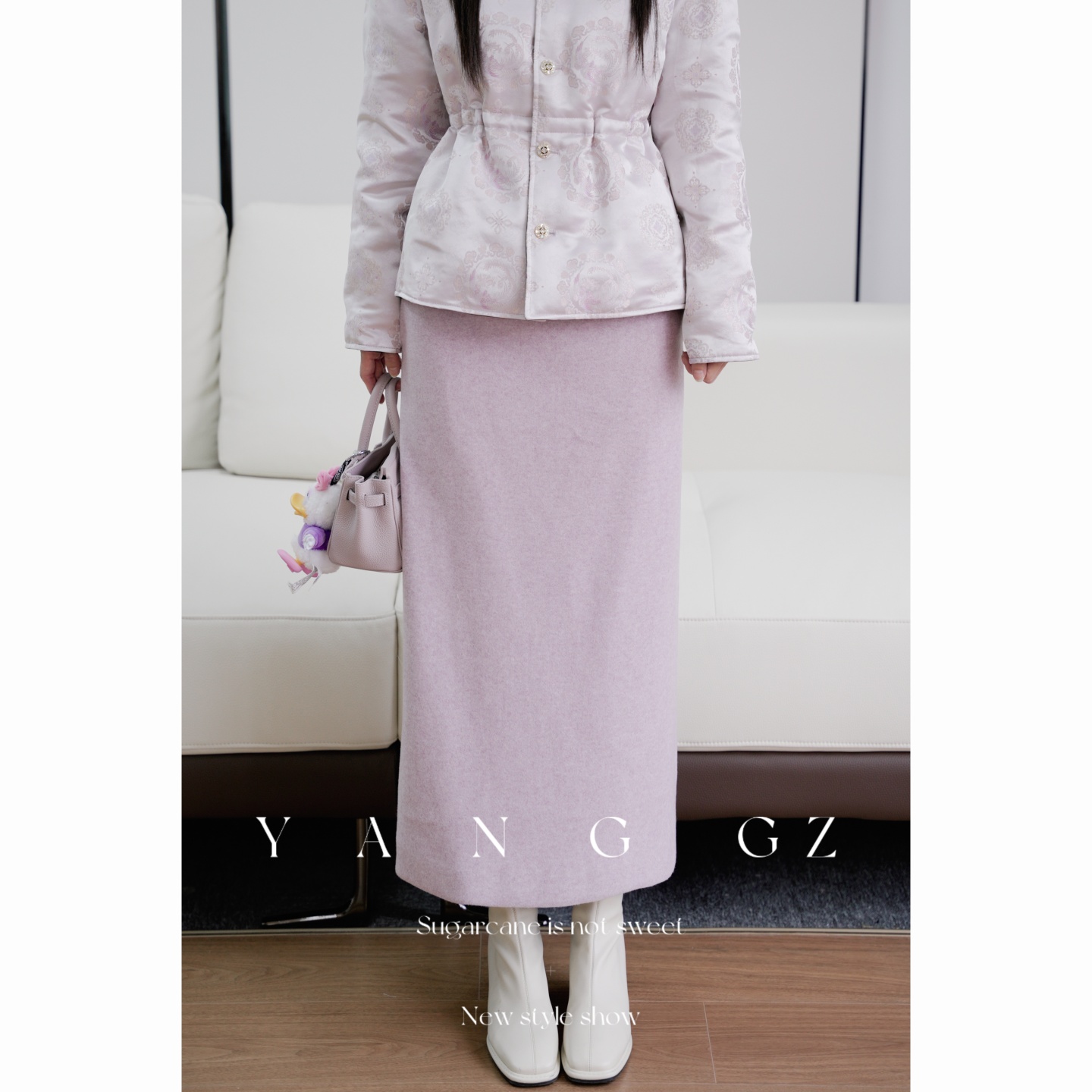 新款秋冬优雅紫色毛呢直筒半裙女