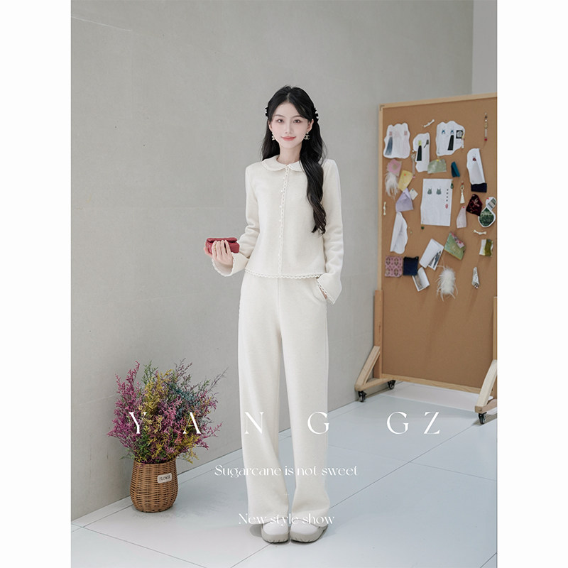 YANG GZ【杏仁烤奶】新款秋冬显瘦针织上衣百搭显瘦休闲裤子女