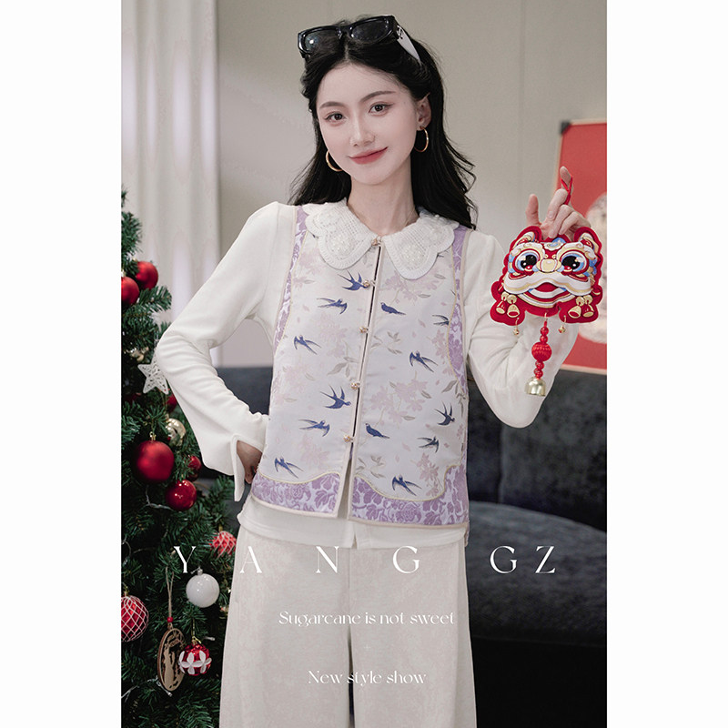 YANG GZ【飞燕迎春】新中式新款燕子归来纹圆领马甲外穿上衣女,女装/女士精品,汉服上装,淘宝优惠券,粉丝福利购,淘宝优惠卷