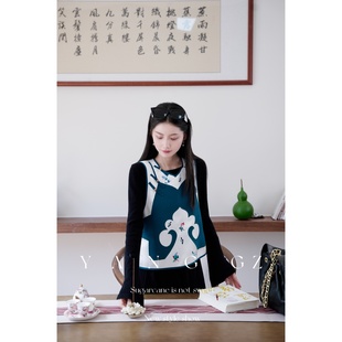YANG GZ【东方闺秀】新中式国风法翠蓝古典优雅马甲外穿上衣女