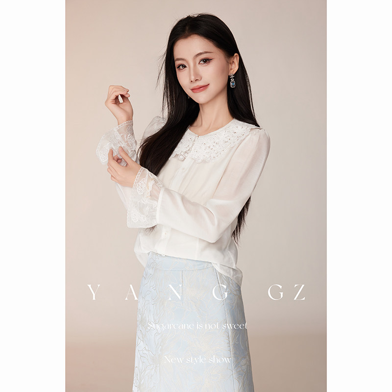 YANG GZ【白驹献瑞】新中式新款小马刺绣双层娃娃领衬衫上衣女