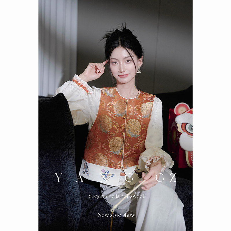 YANG GZ【雀锦年华】新中式国风新款孔雀纹圆领马甲外穿上衣女,女装/女士精品,汉服上装,淘宝优惠券,粉丝福利购,淘宝优惠卷