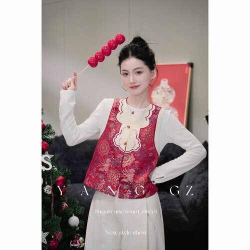 新款凤凰宝相花纹开衫马甲上衣女
