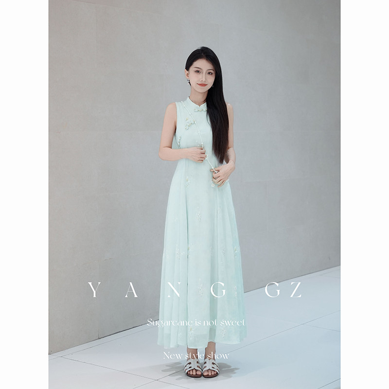 YANG GZ【烟青辞】新中式国风改良梅花纹A字大摆裙收腰连衣裙女