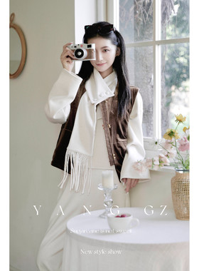 白色简约百搭流苏围脖套装女