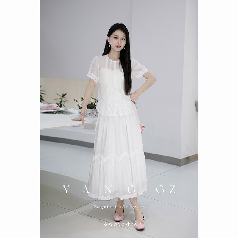 YANG GZ【梨花季】新中式新款春夏简约轻薄衬衫上衣半裙套装女