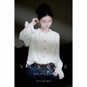 YANG GZ【温莎庄园】新中式新款秋季复古荷叶边蕾丝袖衬衫上衣女