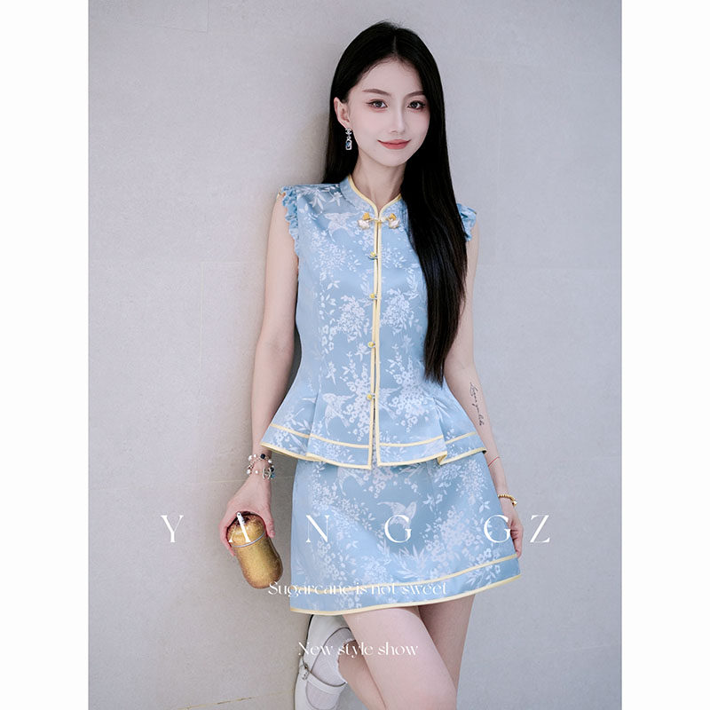 YANG GZ【杏林春燕】新中式国风改良套装设计感马甲显瘦半身裙女