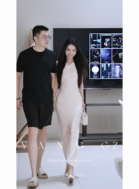 YANG GZ【婉婉倾倾】新中式新款国风改良亚麻旗袍收腰连衣裙女