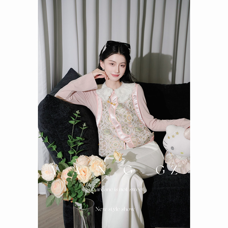YANG GZ【荷棠悦色】新中式国风宝相花圆领开衫马甲外穿上衣女,女装/女士精品,汉服上装,淘宝优惠券,粉丝福利购,淘宝优惠卷