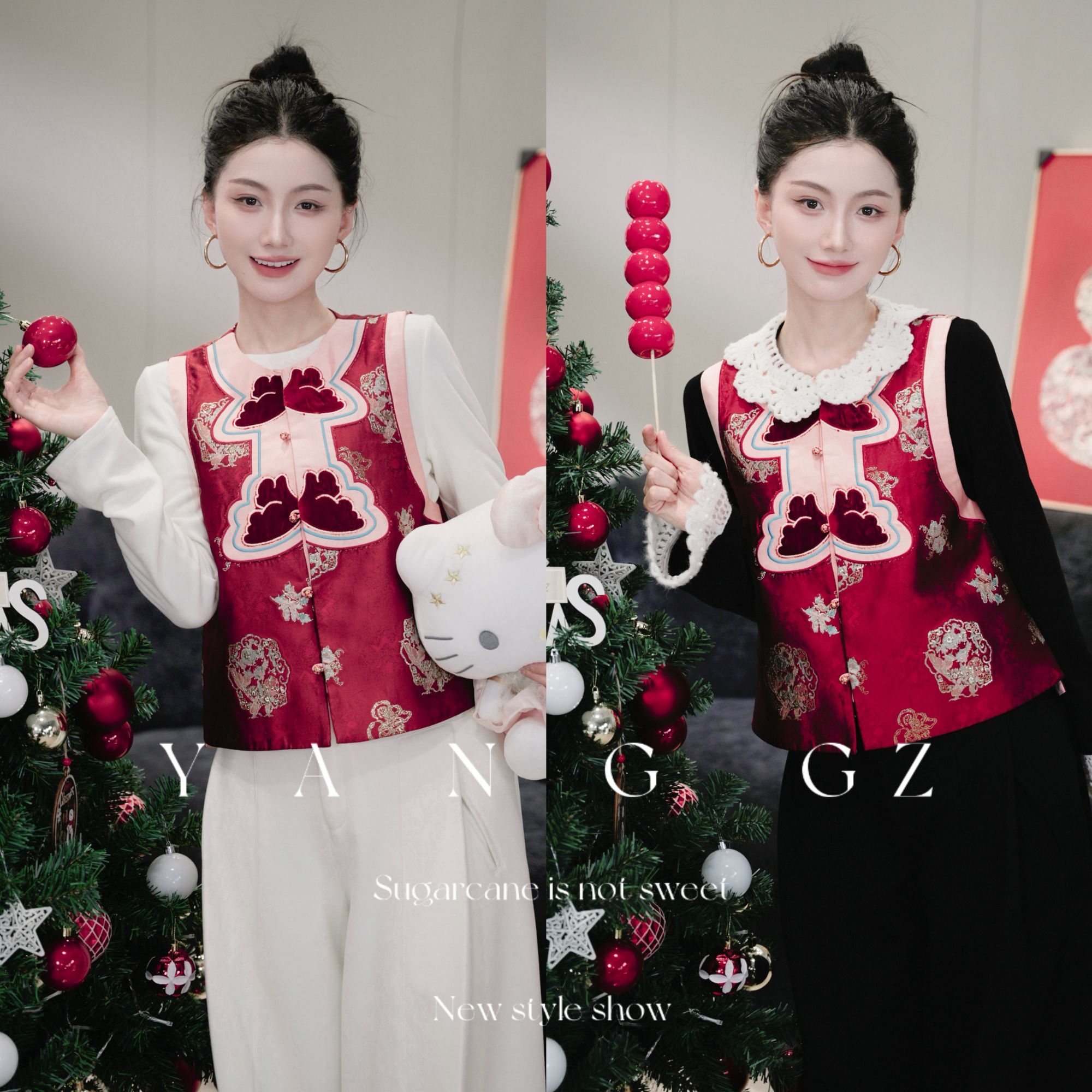 新中式蝴蝶纹开衫圆领马甲女