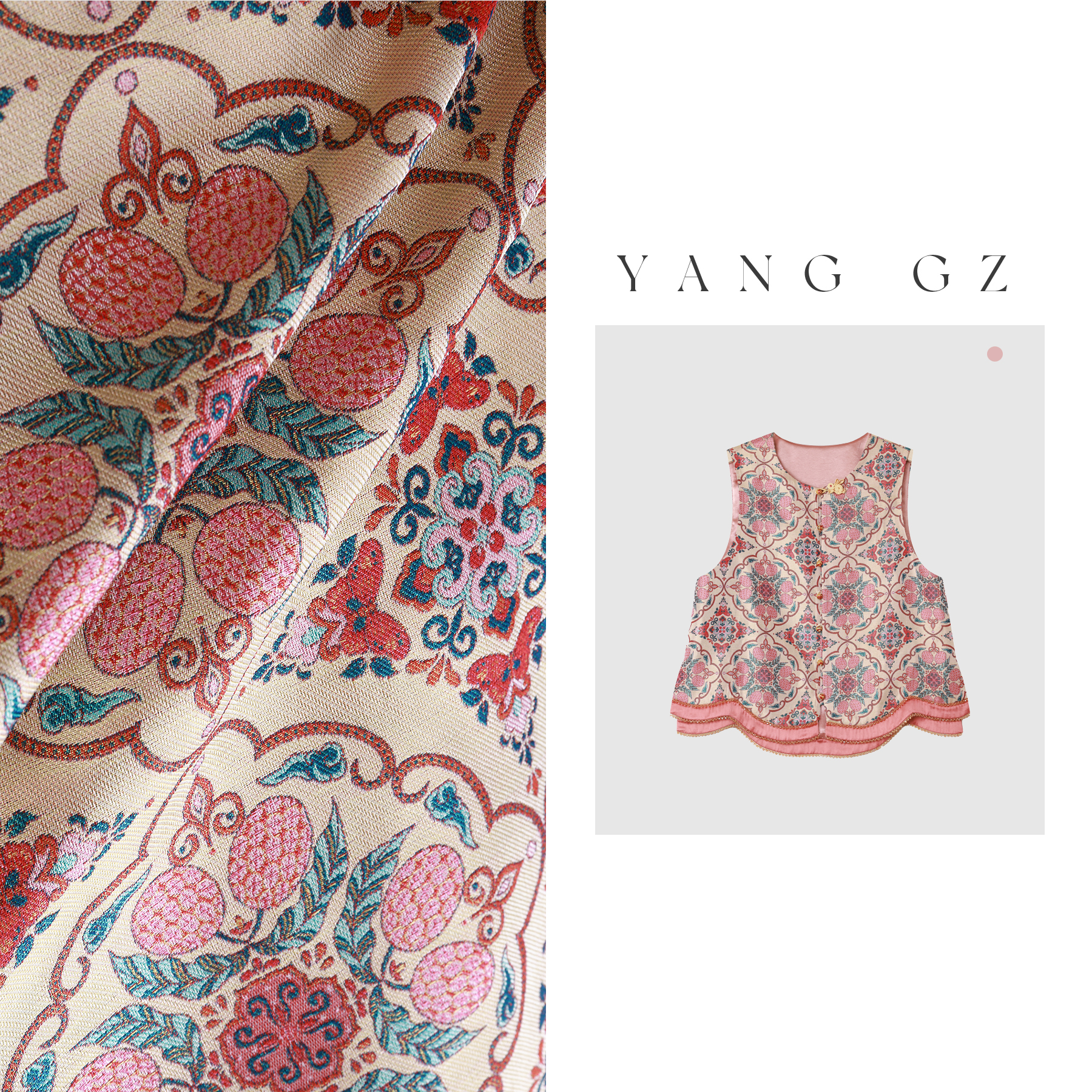 YANG GZ【长安荔枝】2025早秋新款新中式荔枝圆领开衫马甲上衣女