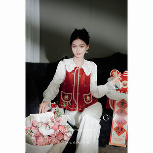 马纹织带圆领开衫 春风双至 新款 马甲外穿上衣女 新中式 YANG