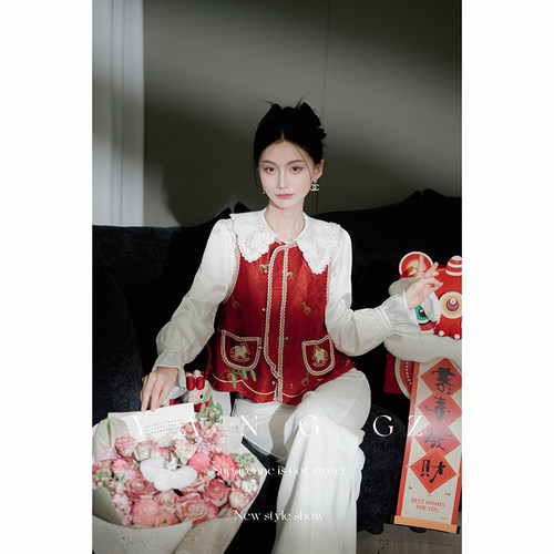 新款织带圆领开衫马甲外穿上衣女