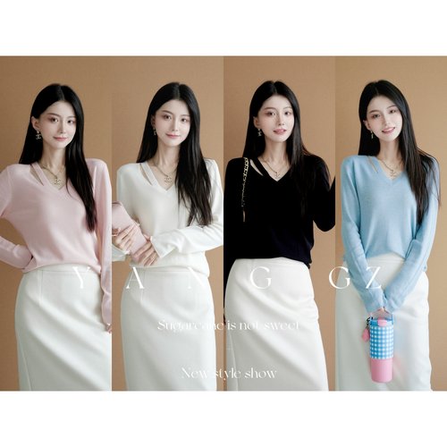 YANG GZ【秋日果园】温柔风百搭款V领毛织上衣女 GZ667#D238