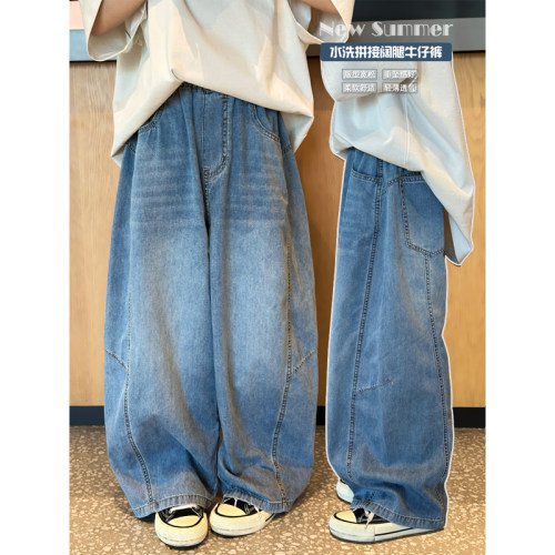 夏季新款男童韩版阔腿拼接牛仔裤