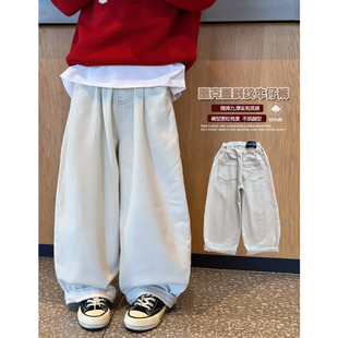 凯文家童装2026年早春新款男童中大童日系弯刀牛仔裤儿童休闲长裤