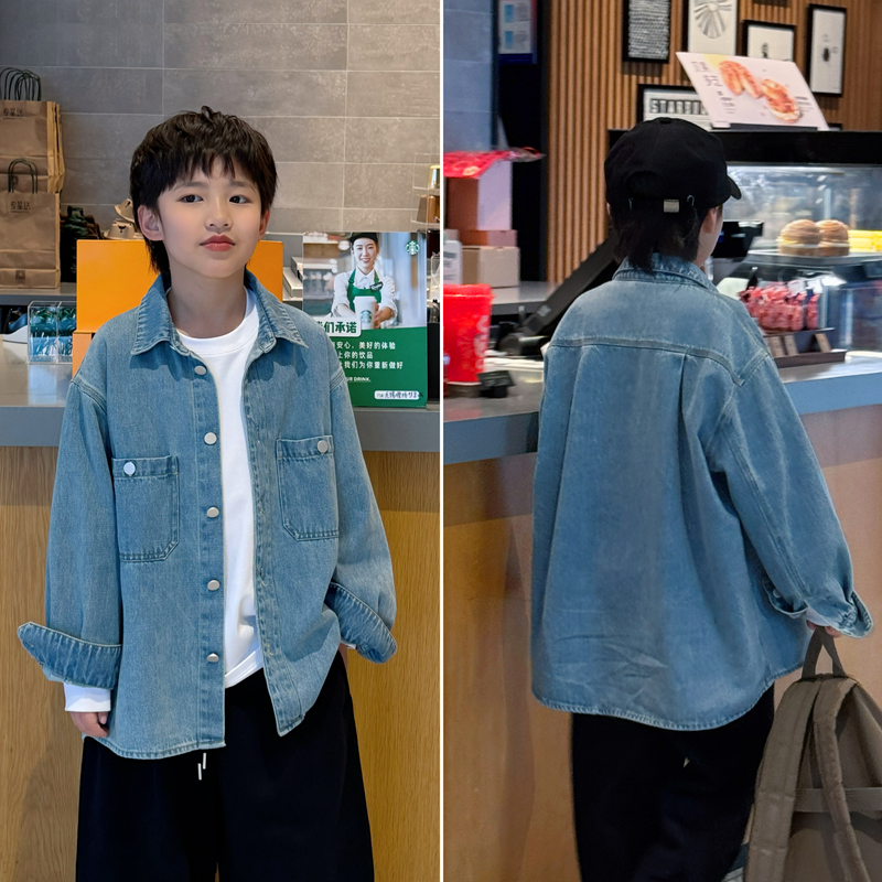 童装韩版2025年春季牛仔衬衫外套
