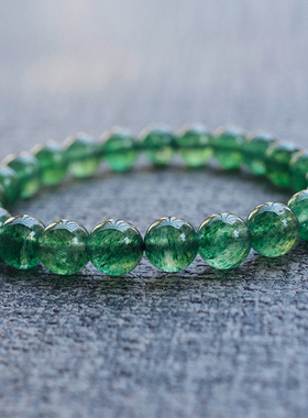 7A天然绿草莓晶石手链男女通用款 水晶彩宝墨翠绿草莓晶手串饰品