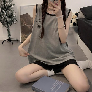 背心睡衣女夏款无袖短裤套装2025韩版可爱学生少女卡通KT猫家居服