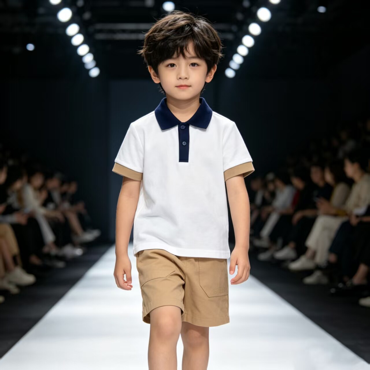 高端童装2026男童Polo衫短袖套装儿童撞色翻领T恤休闲短裤两件套