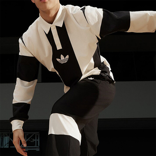 HZ0708 Adidas 阿迪达斯正品 三叶草男子橄榄球休闲运动长袖 POLO衫