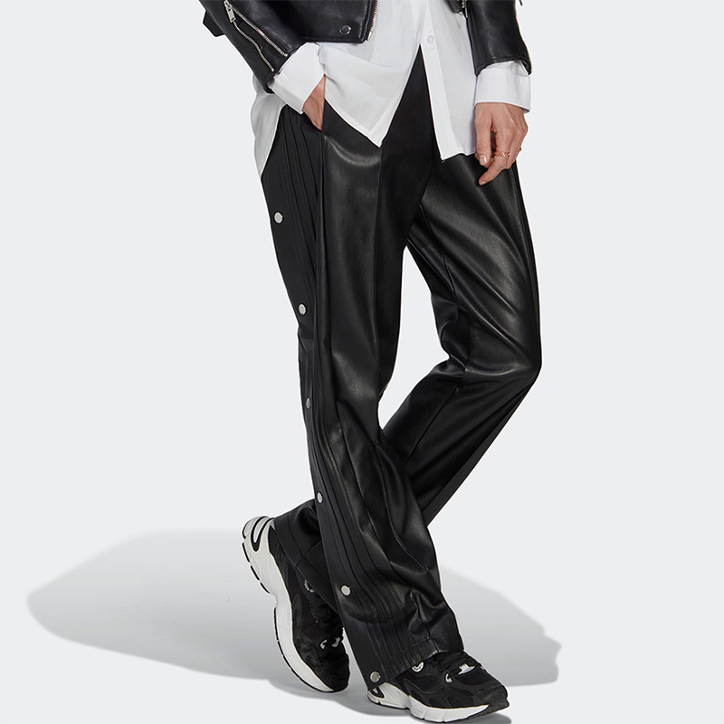 阿迪达斯三叶草女子排扣皮裤长裤