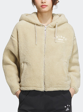 Adidas/阿迪达斯正品新款女子仿羊羔绒连帽夹克外套IK3477