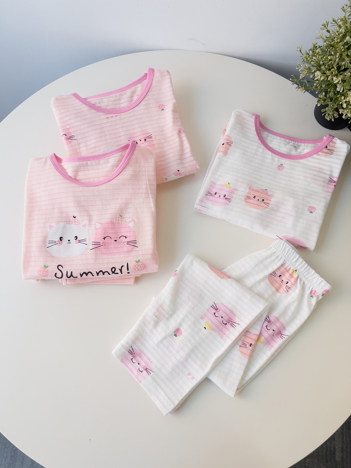 女中大童夏季家居服套装女童竹节棉薄款纯棉长袖空调服两件套
