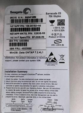 X283B-R5 NetApp 硬盘 750GB 72K 35 3G FC 108-00182 FAS2020