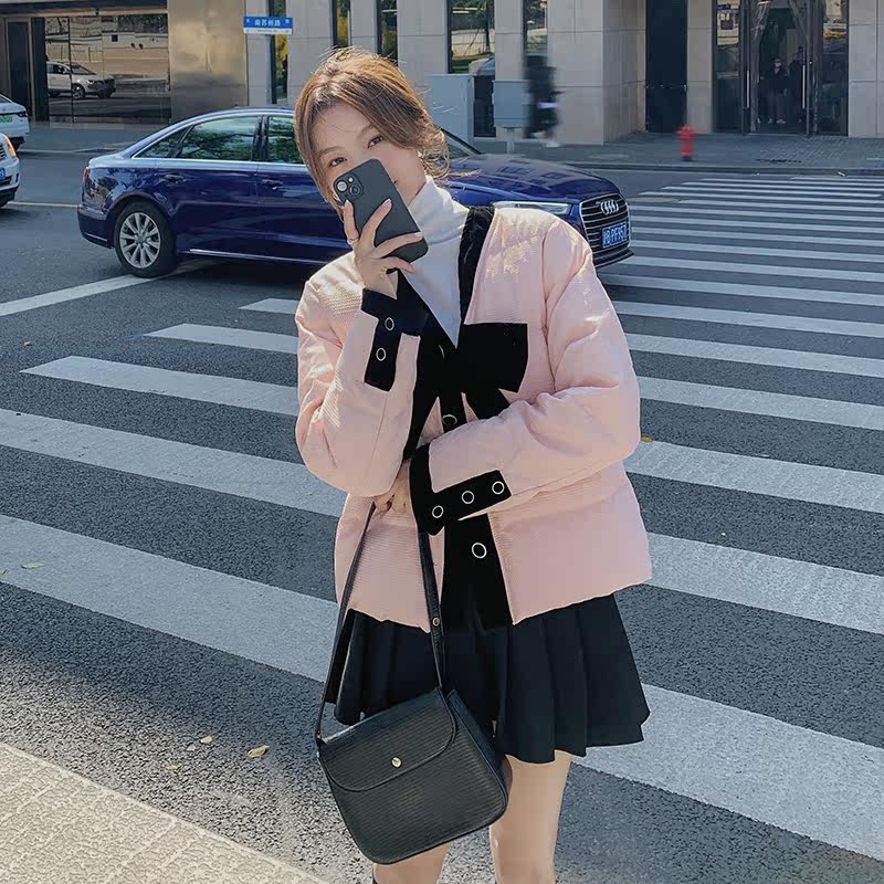 档口现货90白鸭绒蝴蝶结短款羽绒服外套288A-925,女装羽绒服,浙宝095(原288A)
