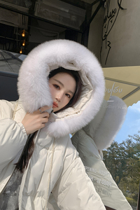 档口现货真狐狸毛领短款连帽白鸭绒羽绒服288A-928图片