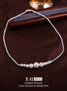 法式轻奢碎银子珍珠项链小众精致感锁骨链