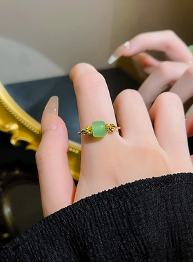 新中式仿玉髓戒指女复古高级个性设计感食指戒简约时尚指环手