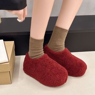 厚底内增高毛毛鞋女外穿2025秋冬新款毛绒包头拖加绒勃肯棉鞋红色