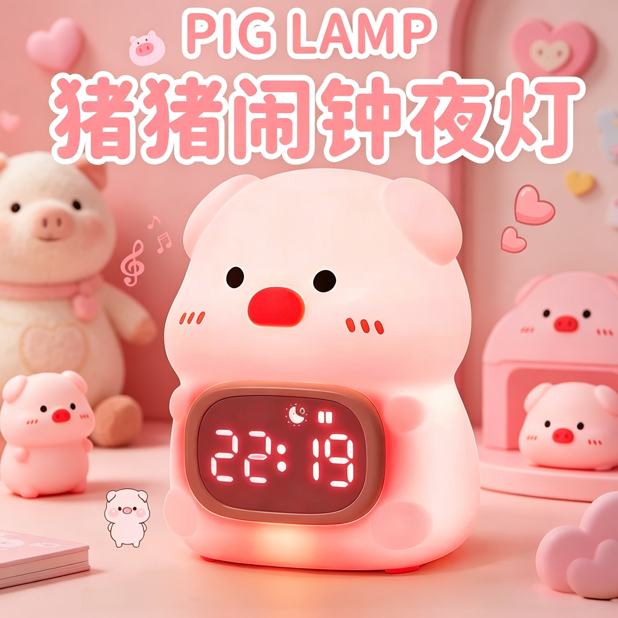 小猪闹钟学生智能儿童小闹钟床头夜灯男女孩卧室电子时钟起床神器