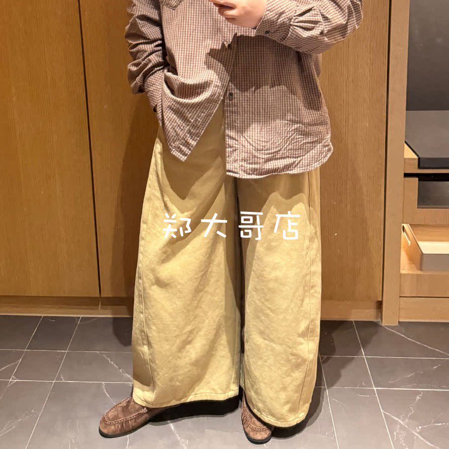 秋冬韩系松紧高腰纯棉内面磨毛加厚立体剪裁休闲气球阔腿长裤