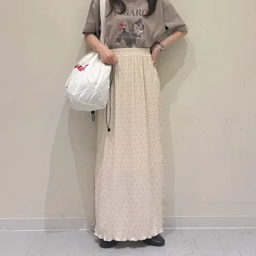 夏季日系SM2高腰褶皱光泽感垂坠木耳波浪边甜美复古直筒中长裙子