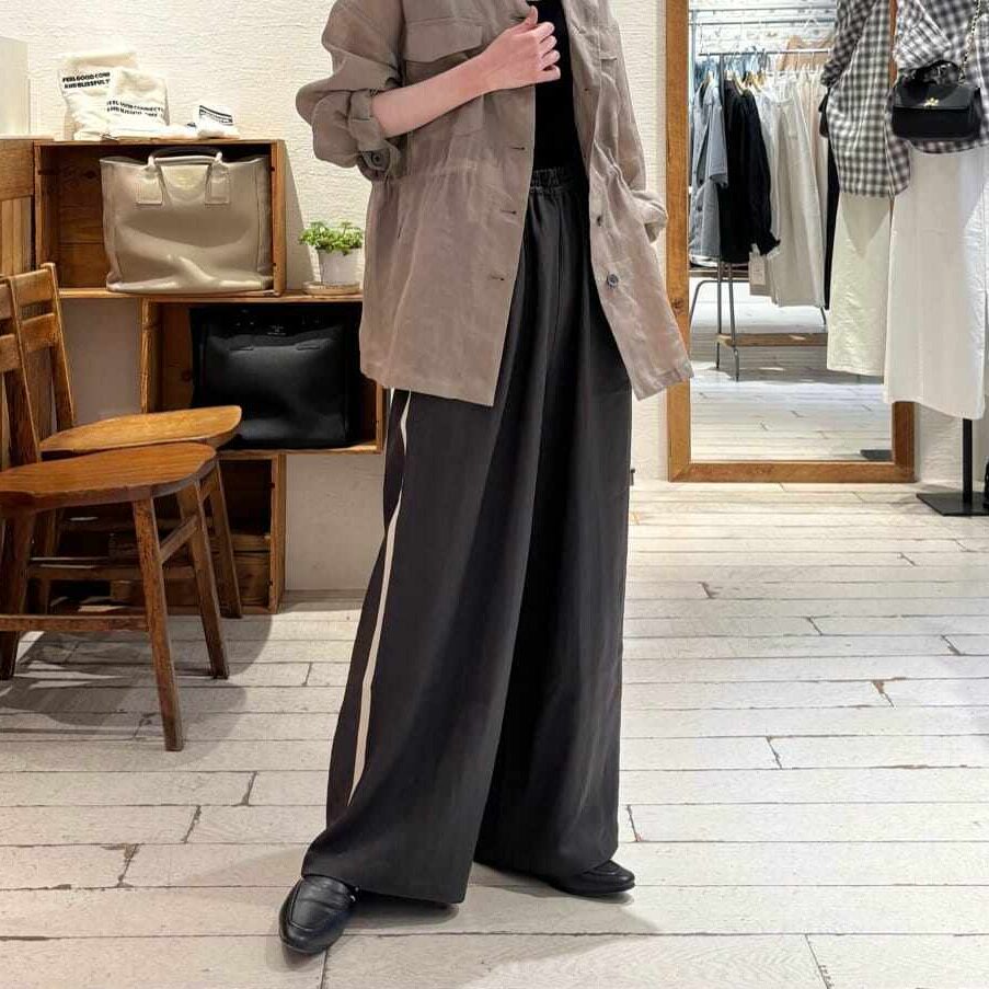 夏季日系PCC高腰侧边拼接撞色条再生纤维素肌理感通勤直筒长裤