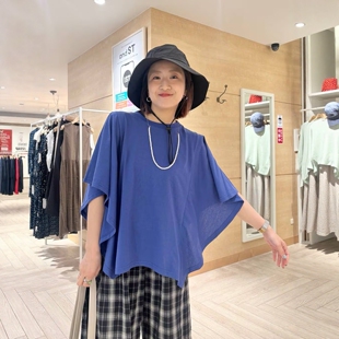 夏季日系SC纯色速干轻薄凉快荷叶喇叭袖设计宽松复古T恤