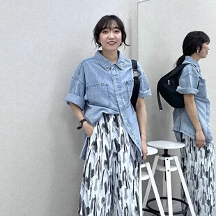 清早秋日系LP雪花洗宽松男女通穿休闲纯棉百搭中长款牛仔衬衫外套